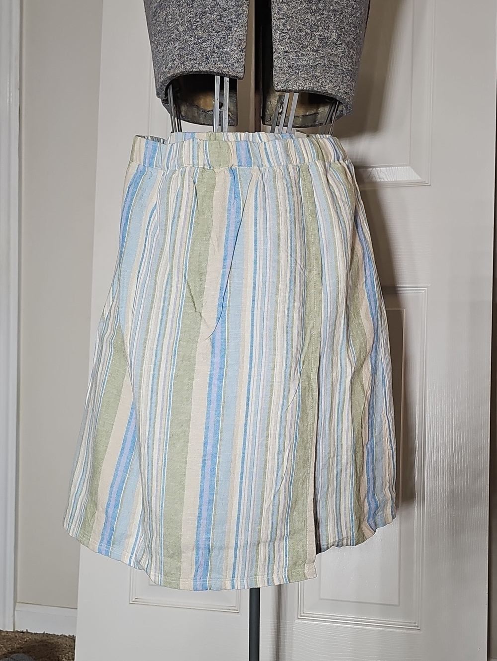 Naturals D&Co. Linen Blend Stripe Pastel Faux Wrap Skort Elastic Waist Size M